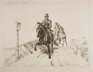 Zwei Reiter im Galopp auf einer Brücke von Johann Adam Klein