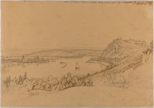 Blick auf Koblenz mit dem Rhein und Festung Ehrenbreitstein (recto); Blick auf das Heidelberger Schloss (verso)