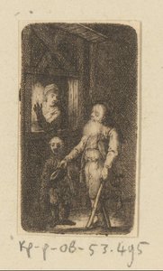 Kreupele alte Bettler mit Junge und Frau vor Fenster von Johann Andreas Benjamin Nothnagel
