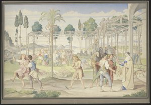 Das Gleichnis von den Arbeitern im Weinberg, Primaticcios Garten des Vertumnus und Poussins Reich der Flora nachempfunden von Johann Anton Ramboux