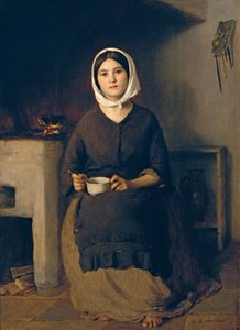 Sitzende Frau in einer Bauernküche von Johann Baptist Reiter