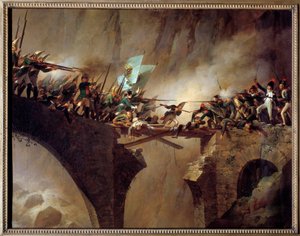 Schlachten der Zweiten Koalition: Der Durchgang über die Teufelsbrücke am Gotthardpass in der Schweiz durch den russischen Marschall Alexander Suworow (1729-1800) am 26.09.1799 von Johann Baptist Seele