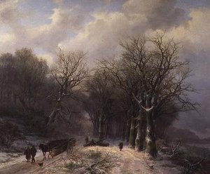 Der Holzfuhrwagen im Winter von Johann Bernard Klombeck