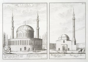 Ansicht einer Moschee in Bursa und einer Moschee in Ungarn, aus 