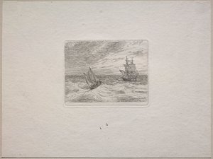 Raue See mit einem Zweimaster und Segelboot von Johan Christian Dahl