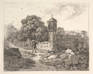 Ein Bauer grüßt die Statue von Maria, 1817 von Johann Christian Erhard