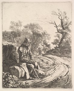 Ein alter Mann sitzt am Straßenrand, 1818