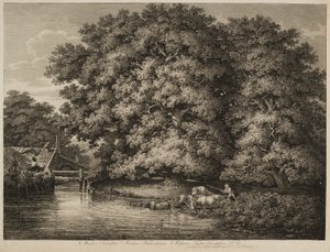 Ein Bauer treibt sein Vieh ins Wasser von Johann Christian Reinhart