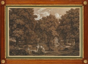 Arkadische Landschaft mit drei Figuren an einem See von Johann Christian Reinhart
