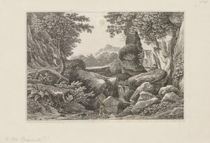 Felsige Landschaft mit einem gehenden Hirten links von Johann Christian Reinhart
