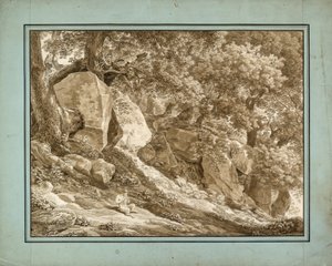 Felsige Landschaft mit Pan, der seine Flöte spielt von Johann Christian Reinhart