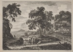 Panoramische Flusslandschaften mit Reisenden