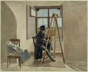 Der Maler Johann Adam Klein an der Staffelei in seinem Atelier im Gräflich Chotekschen Palais in Wien von Johann Christoph Erhard
