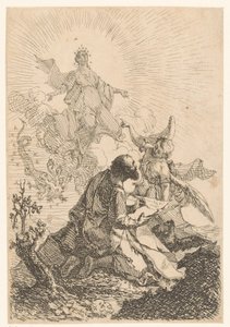 Johannes hat auf Patmos eine Vision, in der die heilige Jungfrau den siebenköpfigen Drachen besiegt von Johann Cimbal