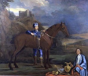 Porträt eines Rennpferdes und Jockeys, ca. 1690 von Johann Closterman