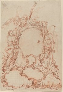 Rokoko-Kartusche mit allegorischen Figuren von Johann Daniel Herz the Elder