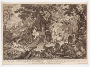 Adam benennt die Tiere von Johann Elias Ridinger