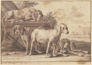 Vier Jagdhunde von Johann Elias Ridinger