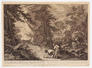 Gott entdeckt, dass Adam und Eva vom Baum gegessen haben von Johann Elias Ridinger