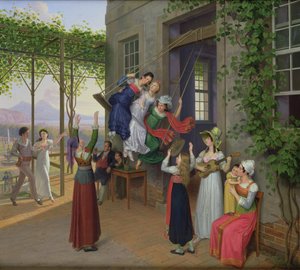 Jugendliche spielen auf einer Schaukel in einem Garten bei Neapel, 1823