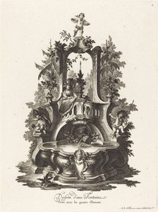Entwurf für einen Brunnen, dekoriert mit den vier Elementen von Johann Esaias Nilson