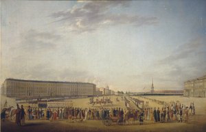 Wachablösung am Palastplatz in Sankt Petersburg, ca. 1800