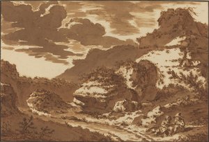 Zwei Kinder, die in der Nähe von überwucherten Ruinen sitzen von Johann Georg Wille