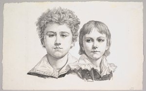 Porträt der Rabe-Kinder: Hermann, 14 Jahre alt und Edmond, 7 Jahre alt, verso: Proof vor Korrektur, 1822