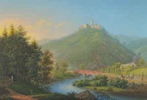 Ansicht von Kynsburg über das Weistritztal in Schlesien, spätes 18.-19. Jahrhundert von Johann Heinrich Bleuler