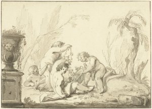 Allegorische Darstellung mit Kindern mit einem Korb voller Blumen von Johann Heinrich Keller (II)