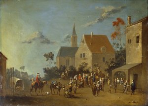 Bauern versammeln sich in einem Dorf