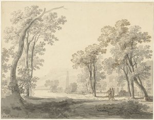 Landschaft mit zwei Figuren rechts