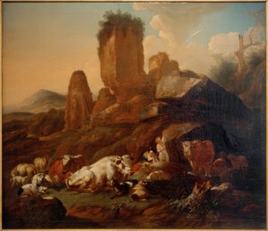 Ruhende Hirtin und Vieh von Johann Heinrich Roos