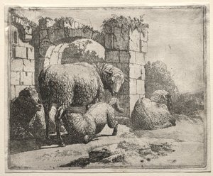 Schafe in der Nähe der Ruinen eines Bogens, 1665