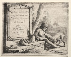 Titelseite: Schäfer streichelt seinen Hund von Johann Heinrich Roos