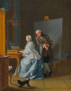 Selbstporträt mit seiner Frau Marie Sophie am Spinett von Johann Heinrich Tischbein the Elder