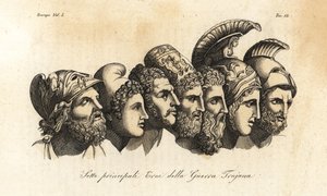 Büsten von sieben Haupthelden des Trojanischen Krieges