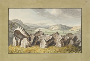 Ein prähistorischer Steinkreis auf einem Hügel, eine weite Landschaft dahinter, Mitte des 18. bis Anfang des 19. Jahrhunderts von Johann Heinrich Wilhelm Tischbein