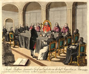 Joseph Balsamo, Graf von Cagliostro, vor der Inquisition in Rom am 14. April 1791, 1791 von Johann Hieronymus Loeschenkohl