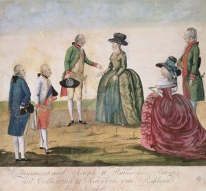 Treffen zwischen Joseph II. von Deutschland und Kaiserin Katharina der Großen in Koidak, 18. Mai 1787 von Johann Hieronymus Loeschenkohl