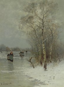 Mädchen gehen auf einem zugefrorenen Fluss von Johann II Jungblut