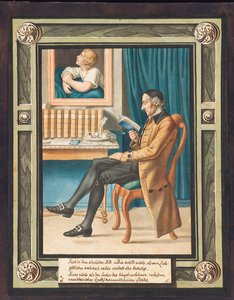 Porträt von Johann Caspar Lavater (1741-1801), im Profil nach links, sitzend und ein Buch lesend