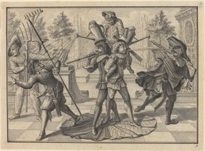 Harlekin und Scaramouche erschaffen einen "Brunnen" von Johann Jacob Schubler