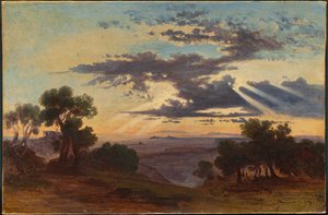 Sonne bricht durch Wolken über der römischen Campagna von Johann Jakob Frey