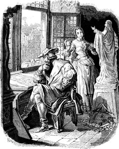 Architekt Erwin von Steinbach mit seiner Tochter Sabina, Illustration aus der Geschichte des deutschen Volkes von E. Duller, 1840 von Johann Jakob Kirchhoff