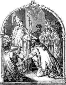 Taufe des sächsischen Anführers Widukind Illustration aus der Geschichte des deutschen Volkes von E. Duller, 1840 von Johann Jakob Kirchhoff