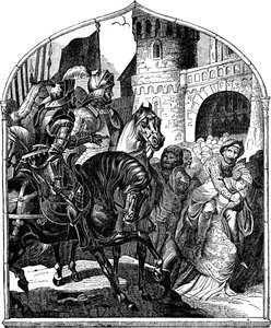 Die Belagerung der Burg Weinsberg und die treuen Frauen 1140 Illustration aus der Geschichte des deutschen Volkes von E. Duller