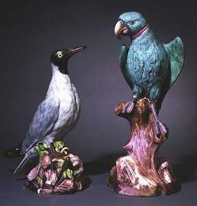 Augustus Rex Meissen Figuren eines Seeschwalben und eines Sittichs