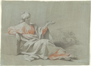 Junge Frau mit einer Schüssel, im Freien sitzend von Johann Justin Preissler