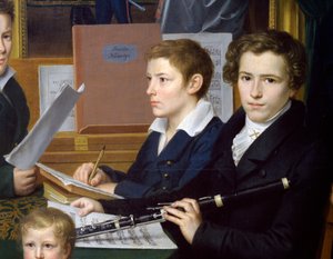 Junge mit Flöte, Detail von Die Kinder des Kalligraphen Heinrings von Johann Kaspar Benedict Beckenkamp